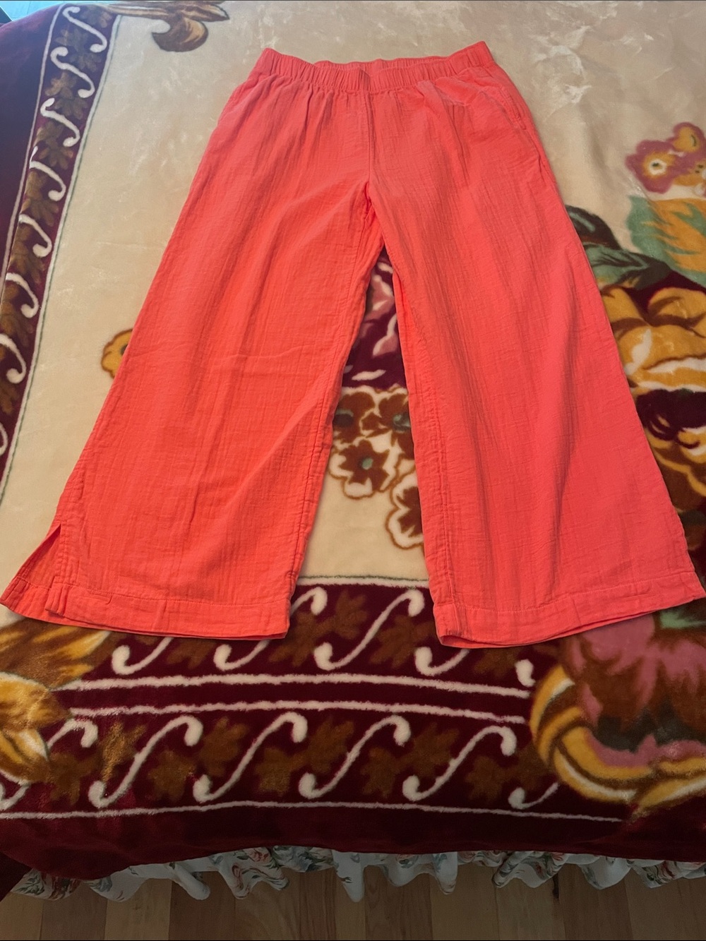 Women’s Size Large Coral Wide-Leg Pull-On Pants